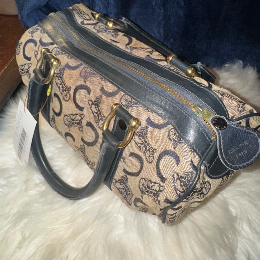 Céline Beige and Navy Blue Women's Hand Bag